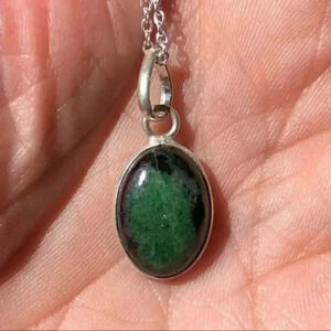 Authentic Ruby Zoisite 925 Sterling Silver Pendant Necklace NWT